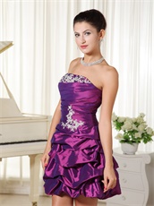 Strapless Appliques Eggplant Purple Taffeta Cocktail Dress Store Near Me