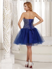 Fully Silver Beading Knee Length Evening Dress Royal Blue