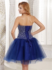 Fully Silver Beading Knee Length Evening Dress Royal Blue