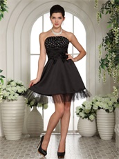 Endearing Black Chest Beaded Girl's Lecture Prom Dress With Tulle Hemline