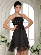 Endearing Black Chest Beaded Girl's Lecture Prom Dress With Tulle Hemline