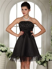 Endearing Black Chest Beaded Girl's Lecture Prom Dress With Tulle Hemline