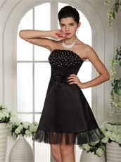 Endearing Black Chest Beaded Girl's Lecture Prom Dress With Tulle Hemline