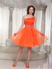 Discount One Shoulder Brightly Orange Girlish Prom Dress Commencement Wear