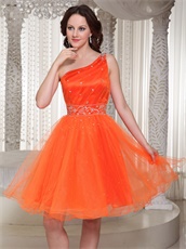 Discount One Shoulder Brightly Orange Girlish Prom Dress Commencement Wear