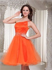 Discount One Shoulder Brightly Orange Girlish Prom Dress Commencement Wear