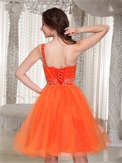 Discount One Shoulder Brightly Orange Girlish Prom Dress Commencement Wear