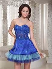 Unique Royal And Sky Blue Layers Prom Dress Waist Translucent