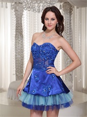 Unique Royal And Sky Blue Layers Prom Dress Waist Translucent