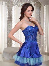 Unique Royal And Sky Blue Layers Prom Dress Waist Translucent