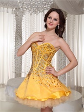 Brand New Little Gold Beaded Decorate Basque Waist Stage Show Dress