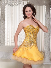 Brand New Little Gold Beaded Decorate Basque Waist Stage Show Dress