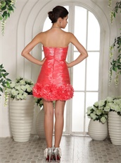 Glamorous Strappless Sheath Watermelon Cocktail Dress With Handmade Flower Hemline