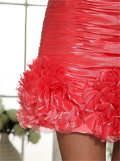Glamorous Strappless Sheath Watermelon Cocktail Dress With Handmade Flower Hemline
