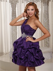 One Shoulder Pick-ups Eggplant Purple Taffeta College Homecoming Dress