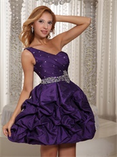 One Shoulder Pick-ups Eggplant Purple Taffeta College Homecoming Dress