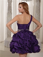 One Shoulder Pick-ups Eggplant Purple Taffeta College Homecoming Dress