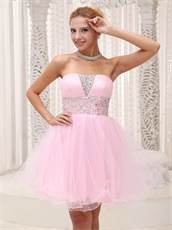 Popular Strapless Baby Pink Mini Prom Dress For Chorus Performance