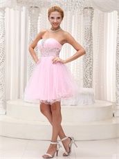 Popular Strapless Baby Pink Mini Prom Dress For Chorus Performance