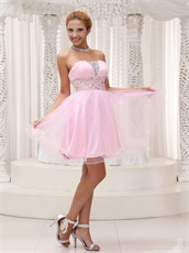 Popular Strapless Baby Pink Mini Prom Dress For Chorus Performance