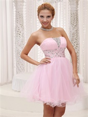 Popular Strapless Baby Pink Mini Prom Dress For Chorus Performance