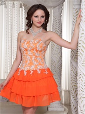 Sweetheart Appliques Bodice Skirt 3 Layers Orange Chorus Prom Dress