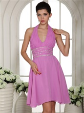 Short Toastmaster Prom Dress Design With Halter Lilac Chiffon Skirt