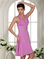 Short Toastmaster Prom Dress Design With Halter Lilac Chiffon Skirt