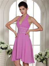 Short Toastmaster Prom Dress Design With Halter Lilac Chiffon Skirt