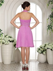 Short Toastmaster Prom Dress Design With Halter Lilac Chiffon Skirt