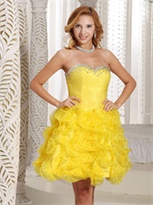 Rape Flowers Bright Yellow Ruffles Cocktail Drinking Party Dress