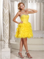 Rape Flowers Bright Yellow Ruffles Cocktail Drinking Party Dress