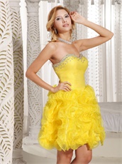 Rape Flowers Bright Yellow Ruffles Cocktail Drinking Party Dress