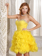 Rape Flowers Bright Yellow Ruffles Cocktail Drinking Party Dress