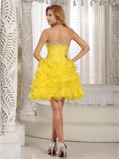 Rape Flowers Bright Yellow Ruffles Cocktail Drinking Party Dress