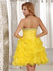 Rape Flowers Bright Yellow Ruffles Cocktail Drinking Party Dress