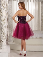 Black Lace With Crystals Magenta Tulle Short Prom Dresses Inexpensive