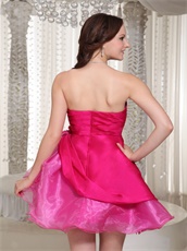 Hot Pink Organza Mini-length Prom Cocktail Dress With Beading