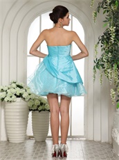 Strapless Aqua Blue Cocktail Dress Mini-length Skirt Wave Point Inside