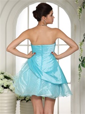 Strapless Aqua Blue Cocktail Dress Mini-length Skirt Wave Point Inside