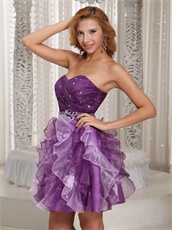 Eggplant Purple and Off White Mixed Ruffles Prom Dress Cocktail Style