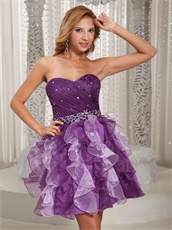 Eggplant Purple and Off White Mixed Ruffles Prom Dress Cocktail Style