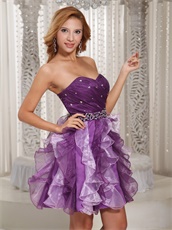 Eggplant Purple and Off White Mixed Ruffles Prom Dress Cocktail Style