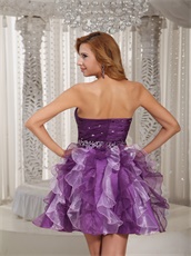 Eggplant Purple and Off White Mixed Ruffles Prom Dress Cocktail Style