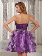 Eggplant Purple and Off White Mixed Ruffles Prom Dress Cocktail Style