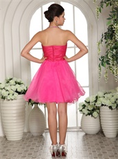 Top Spaghetti Straps Halter Hot Pink Prom Dress Knee-length Cheap