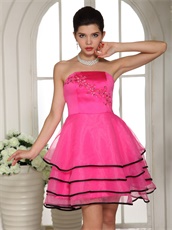 Hot Pink Organza Layers Skirt With Black Edge Homecoming Dress New Arrival