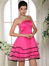 Hot Pink Organza Layers Skirt With Black Edge Homecoming Dress New Arrival