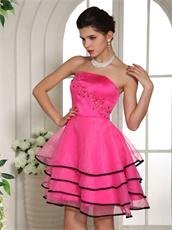 Hot Pink Organza Layers Skirt With Black Edge Homecoming Dress New Arrival