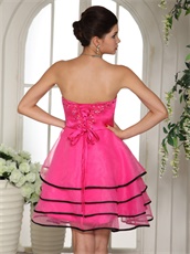 Hot Pink Organza Layers Skirt With Black Edge Homecoming Dress New Arrival